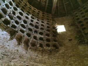 Pigeon nesting area in medieval French castle.